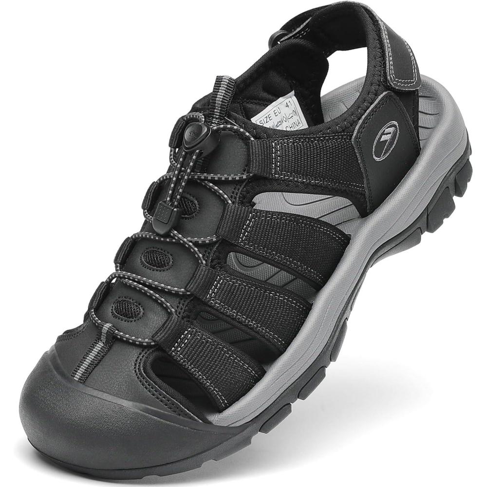 imageFLARUT Mens Athletic Sandals  Closed Toe Sport Hiking ampamp Outdoor Walking Water Sandals with AntiSlip Cushioning and Breathable MeshFblack