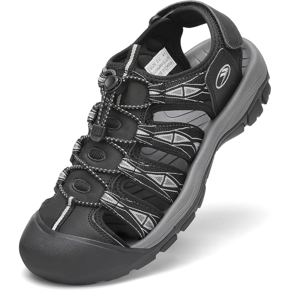 imageFLARUT Mens Athletic Sandals  Closed Toe Sport Hiking ampamp Outdoor Walking Water Sandals with AntiSlip Cushioning and Breathable MeshFblackWhite