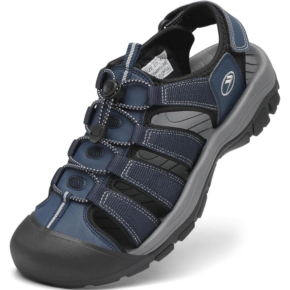 imageFLARUT Mens Athletic Sandals  Closed Toe Sport Hiking ampamp Outdoor Walking Water Sandals with AntiSlip Cushioning and Breathable MeshFblue