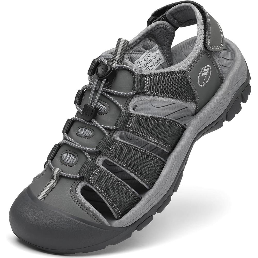 imageFLARUT Mens Athletic Sandals  Closed Toe Sport Hiking ampamp Outdoor Walking Water Sandals with AntiSlip Cushioning and Breathable MeshFgrey