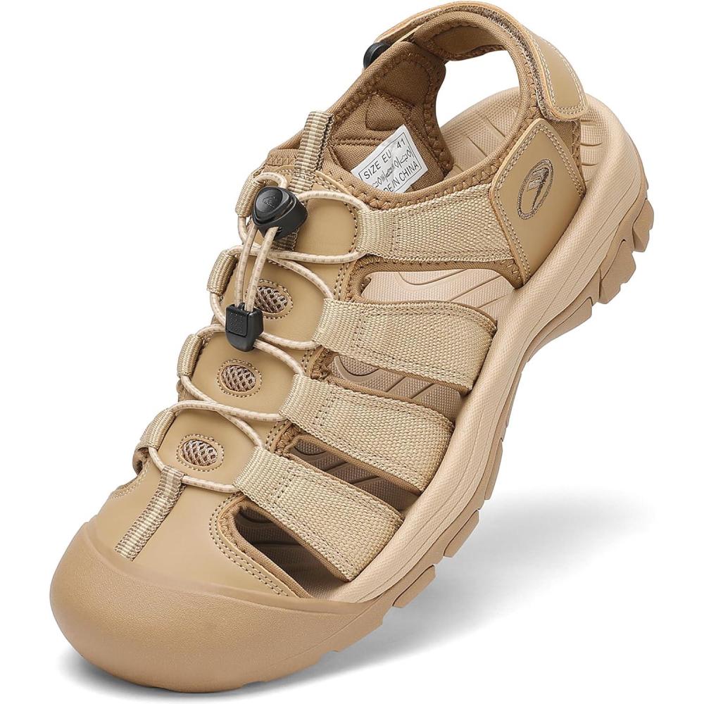 imageFLARUT Mens Athletic Sandals  Closed Toe Sport Hiking ampamp Outdoor Walking Water Sandals with AntiSlip Cushioning and Breathable MeshFkhaki