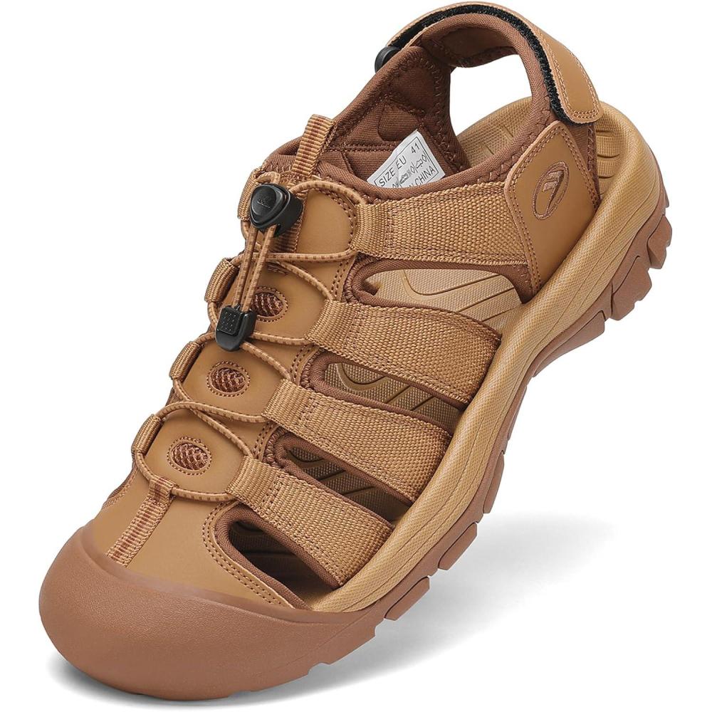 imageFLARUT Mens Athletic Sandals  Closed Toe Sport Hiking ampamp Outdoor Walking Water Sandals with AntiSlip Cushioning and Breathable MeshFlightbrown