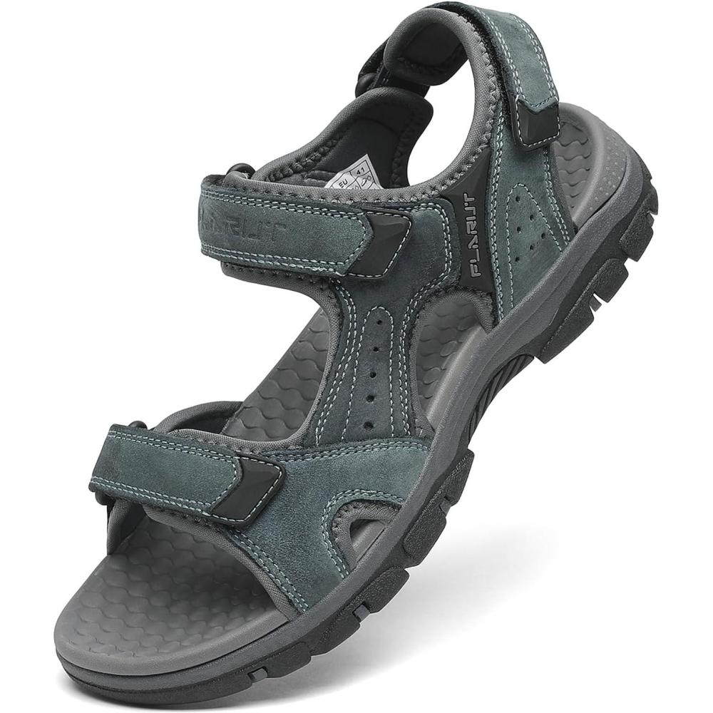 imageFLARUT Mens Athletic Sandals Sport Outdoor Hiking Sandals Open Toe Leather Walking Sandals Beach Water ShoesAgrey