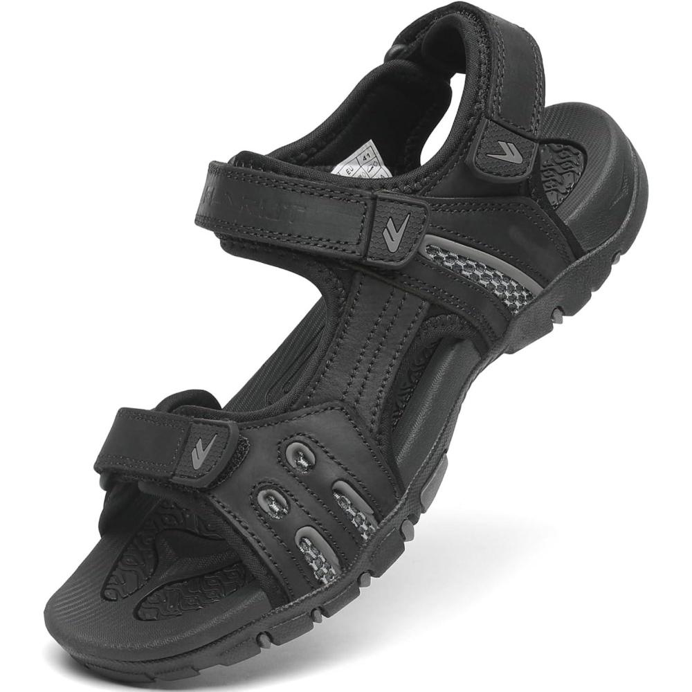 imageFLARUT Mens Athletic Sandals Sport Outdoor Hiking Sandals Open Toe Leather Walking Sandals Beach Water ShoesBblack