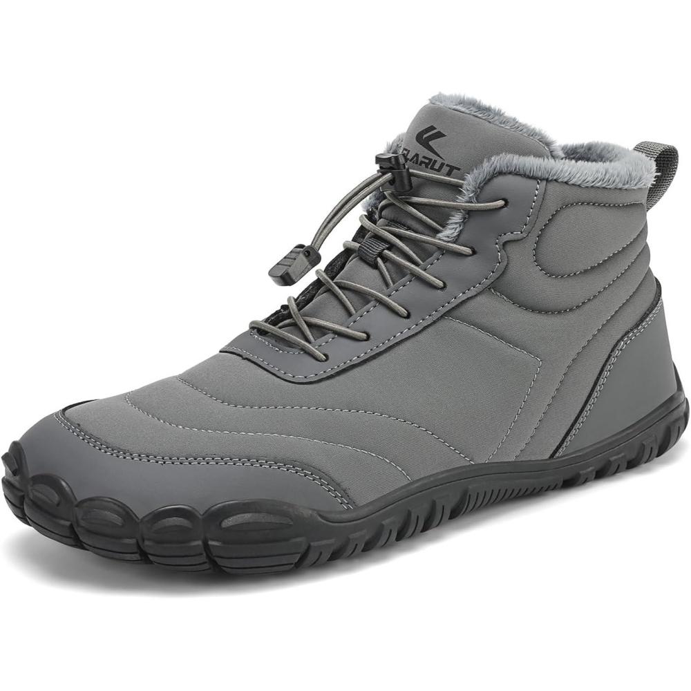 imageFLARUT Mens Womens Barefoot Snow Boots Winter Warm Shoes Fur Lined Wide Toe Box Zero Drop Ankle SneakersCgrey