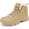 FLARUT Mens Snow Boots Insulated Fur Liner Winter Warm Hiking Shoes Walking Sneaker(M-khaki)