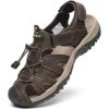 FLARUT Men’s Sport Sandals Outdoor Hiking Sandals Closed Toe Leather Athletic Lightweight Trail Walking Casual Sandals Water Shoes(E-darkbrown)