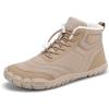 FLARUT Mens Womens Barefoot Snow Boots Winter Warm Shoes Fur Lined Wide Toe Box Zero Drop Ankle Sneakers(C-khaki)