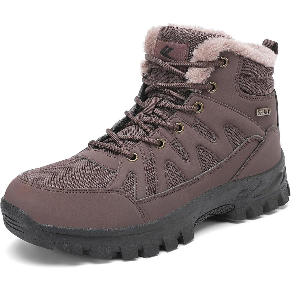 imageFLARUT Mens Snow Boots Insulated Fur Liner Winter Warm Hiking Shoes Walking SneakerMdark Brown