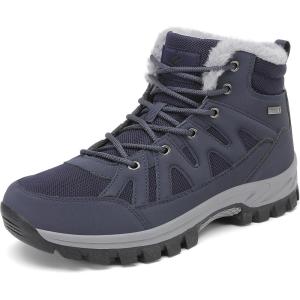FLARUT Mens Snow Boots Insulated Fur Liner Winter Warm Hiking Shoes Walking Sneaker(M-blue)