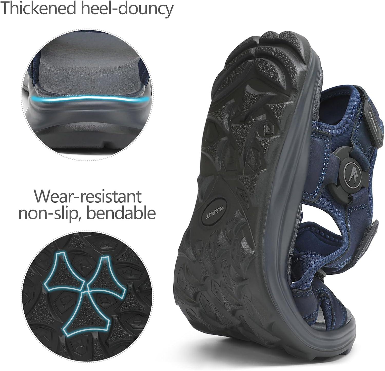 image:imageFLARUT Mens Athletic Sandals Sport Outdoor Hiking Sandals Open Toe Leather Walking Sandals Beach Water ShoesBluea
