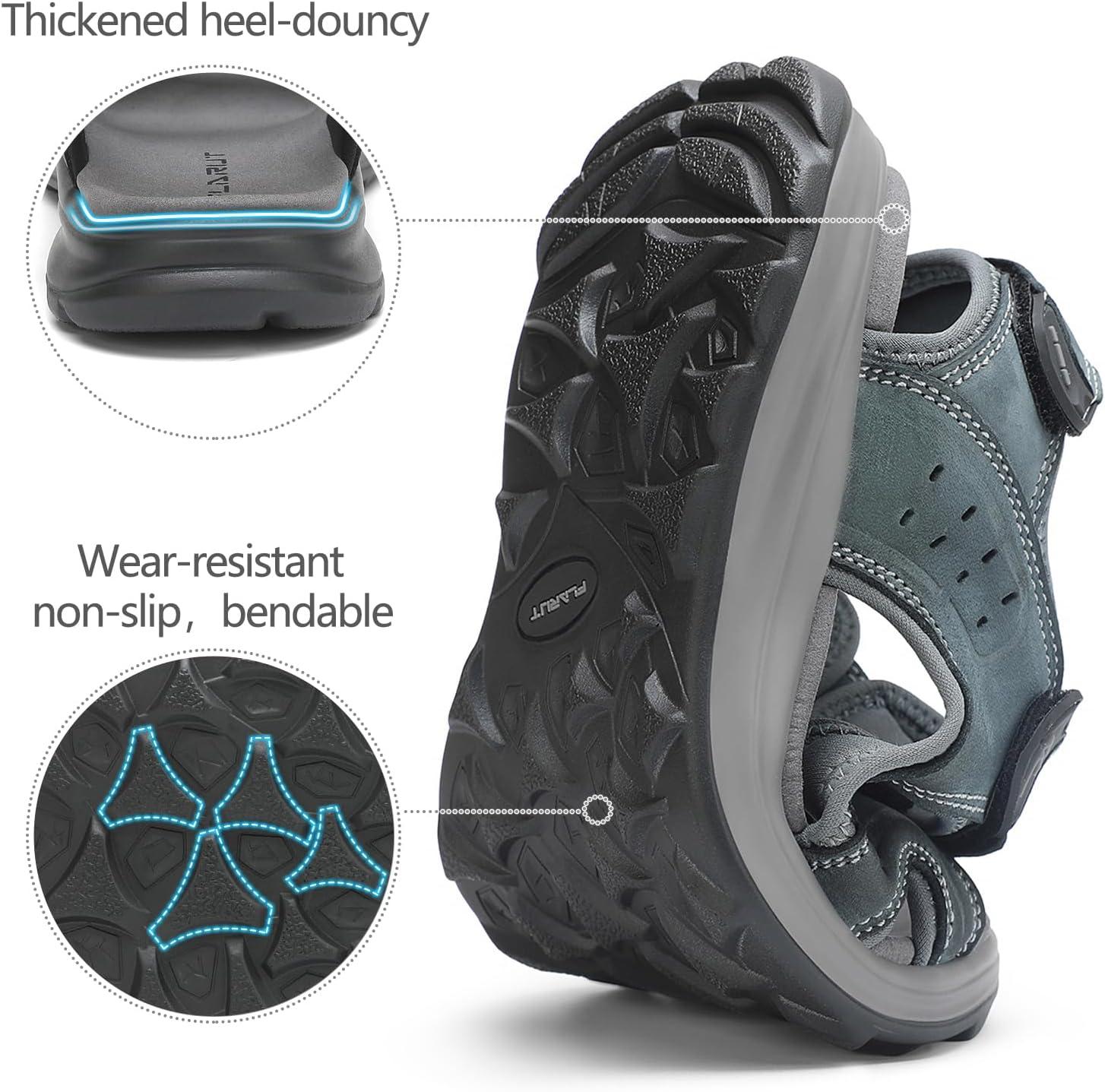 image:imageFLARUT Mens Athletic Sandals Sport Outdoor Hiking Sandals Open Toe Leather Walking Sandals Beach Water ShoesGreyc