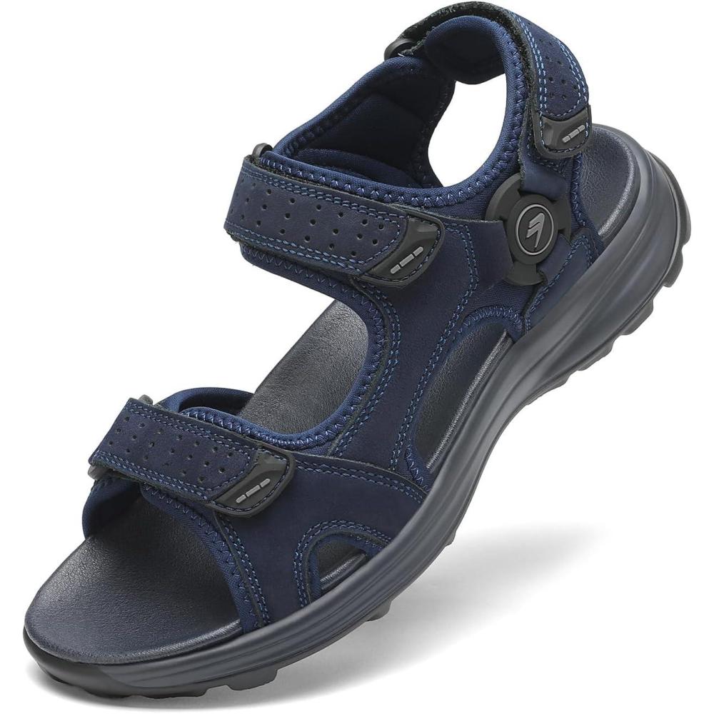 image:imageFLARUT Mens Athletic Sandals Sport Outdoor Hiking Sandals Open Toe Leather Walking Sandals Beach Water ShoesBluea