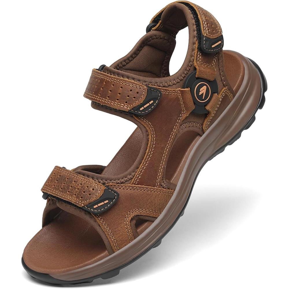 image:imageFLARUT Mens Athletic Sandals Sport Outdoor Hiking Sandals Open Toe Leather Walking Sandals Beach Water ShoesBrowna