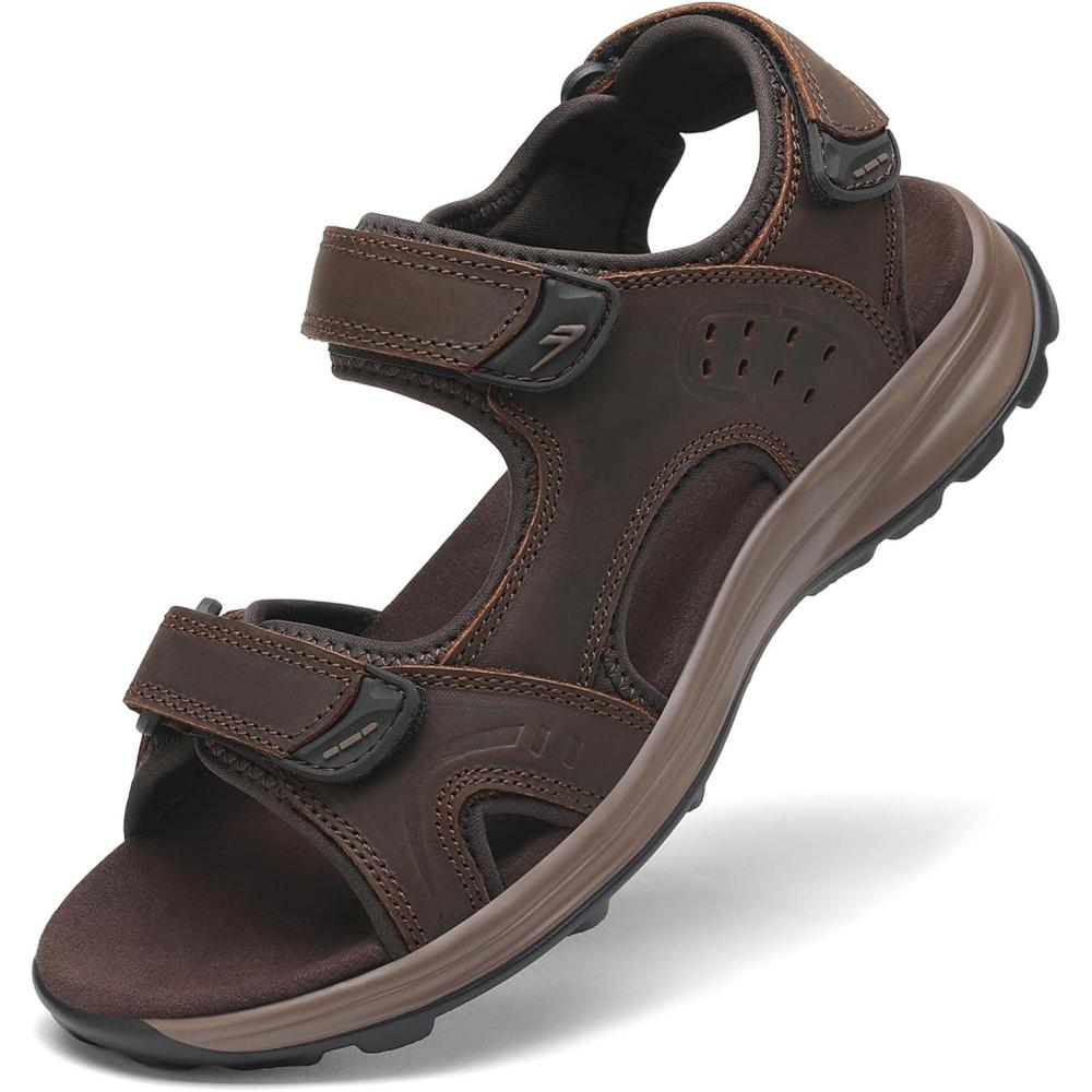 image:imageFLARUT Mens Athletic Sandals Sport Outdoor Hiking Sandals Open Toe Leather Walking Sandals Beach Water ShoesDark Brownc