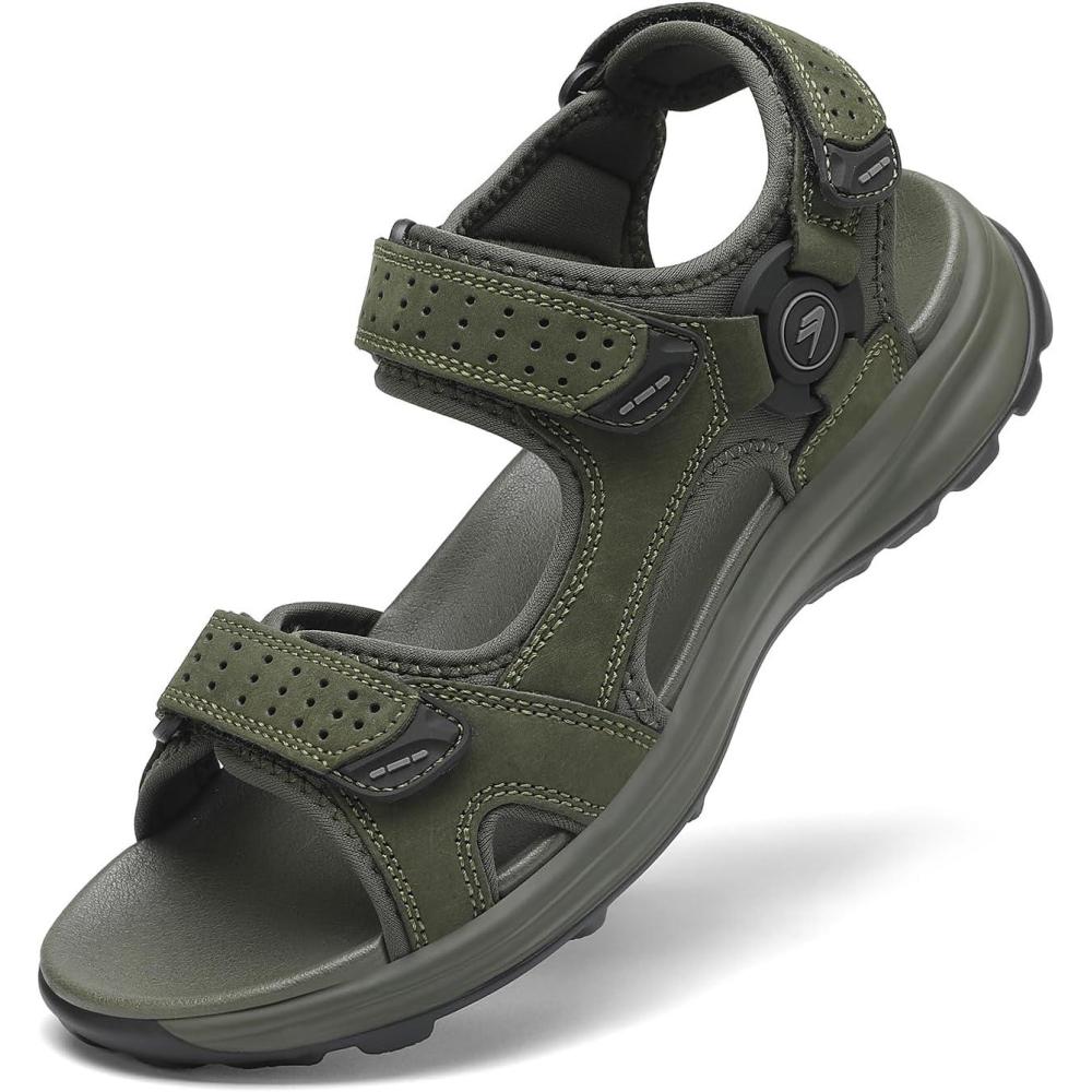 image:imageFLARUT Mens Athletic Sandals Sport Outdoor Hiking Sandals Open Toe Leather Walking Sandals Beach Water ShoesGreena