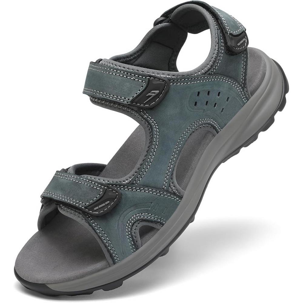 image:imageFLARUT Mens Athletic Sandals Sport Outdoor Hiking Sandals Open Toe Leather Walking Sandals Beach Water ShoesGreyc