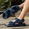 FLARUT Men’s Athletic Sandals Sport Outdoor Hiking Sandals Open Toe Leather Walking Sandals Beach Water Shoes(Blue-a)