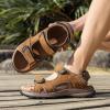 FLARUT Men’s Athletic Sandals Sport Outdoor Hiking Sandals Open Toe Leather Walking Sandals Beach Water Shoes(Brown-c)