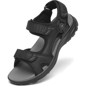FLARUT Men’s Athletic Sandals Sport Outdoor Hiking Sandals Open Toe Leather Walking Sandals Beach Water Shoes(Black-a)