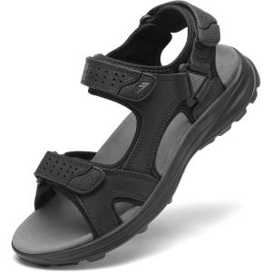 FLARUT Men’s Athletic Sandals Sport Outdoor Hiking Sandals Open Toe Leather Walking Sandals Beach Water Shoes(Black-b)