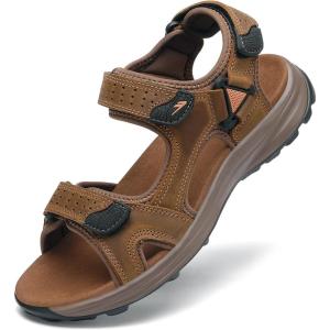 FLARUT Men’s Athletic Sandals Sport Outdoor Hiking Sandals Open Toe Leather Walking Sandals Beach Water Shoes(Brown-b)