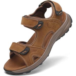 FLARUT Men’s Athletic Sandals Sport Outdoor Hiking Sandals Open Toe Leather Walking Sandals Beach Water Shoes(Brown-c)