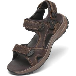 FLARUT Men’s Athletic Sandals Sport Outdoor Hiking Sandals Open Toe Leather Walking Sandals Beach Water Shoes(Dark Brown-a)