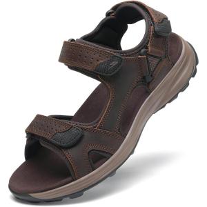 FLARUT Men’s Athletic Sandals Sport Outdoor Hiking Sandals Open Toe Leather Walking Sandals Beach Water Shoes(Dark Brown-b)