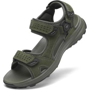FLARUT Men’s Athletic Sandals Sport Outdoor Hiking Sandals Open Toe Leather Walking Sandals Beach Water Shoes(Green-a)
