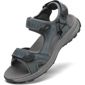 FLARUT Men’s Athletic Sandals Sport Outdoor Hiking Sandals Open Toe Leather Walking Sandals Beach Water Shoes(Grey-b)