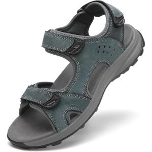 FLARUT Men’s Athletic Sandals Sport Outdoor Hiking Sandals Open Toe Leather Walking Sandals Beach Water Shoes(Grey-c)