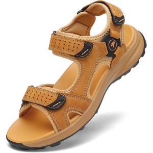 FLARUT Men’s Athletic Sandals Sport Outdoor Hiking Sandals Open Toe Leather Walking Sandals Beach Water Shoes(Yellow-a)