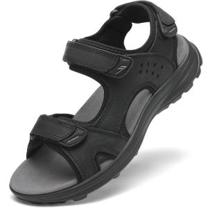 FLARUT Men’s Athletic Sandals Sport Outdoor Hiking Sandals Open Toe Leather Walking Sandals Beach Water Shoes(Black-c)
